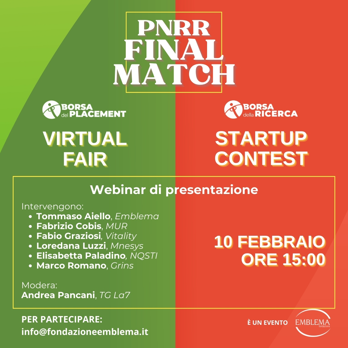 Locandina programma webinar presentazione PNRR Final Match