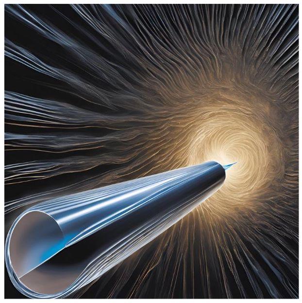 Representation of an Abrikosov vortex contacted by the tip of a scanning tunneling microscope (STM). The light symbolizes thermoelectricity generated by the temperature difference between the tip and the superconductor.