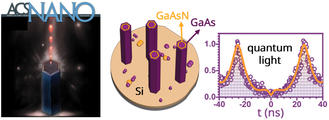 In the heart of a hexagonal nanowire integrated on Silicon, a quantum well tube glows, emitting streams of pure single photons.